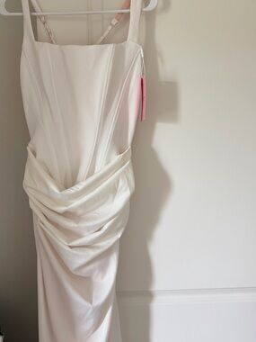 Satin White Draped Maxi Dress - Women